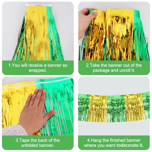 Image of BEISHIDA 3 Packs Metallic Foil Fringe Garland Green Gold Wall Hanging Tinsel Fringe Banners for Car Floats Bridal Shower Wedding Birthday Graduation Holiday Party Decoration(30 Feet)