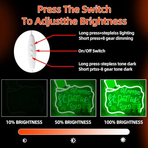 Image of Happy St. Patrick's Day Art Neon Signs Shamrock LED Neon Lights Dimmable Wall Decor for Kids, Room, Office, St Patrick's Day Party Gift Art for Boys Girls-12.83 x 12.2 IN-USB Powered-Acrylic