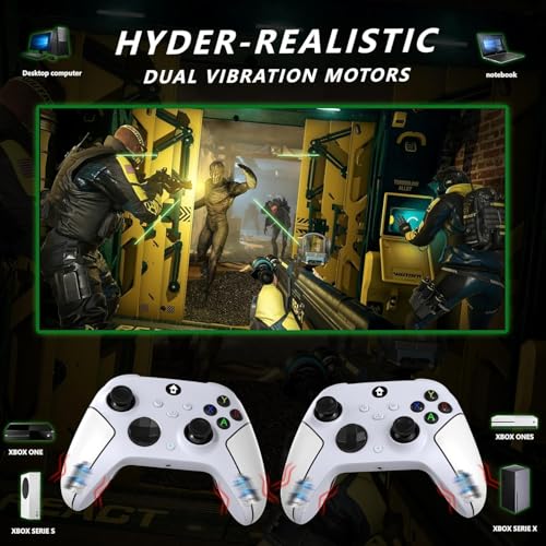 Image of YUYIU Wireless 2.4GHz Controller with 7 Colors RGB Light for Xbox Controller, Xbox One Series X|S,Consoles,Steam PC Windows, with 1000mAh Battery /Dual Vib-ration /Turbo /Programmable, 3.5mm Audio Jack (White)