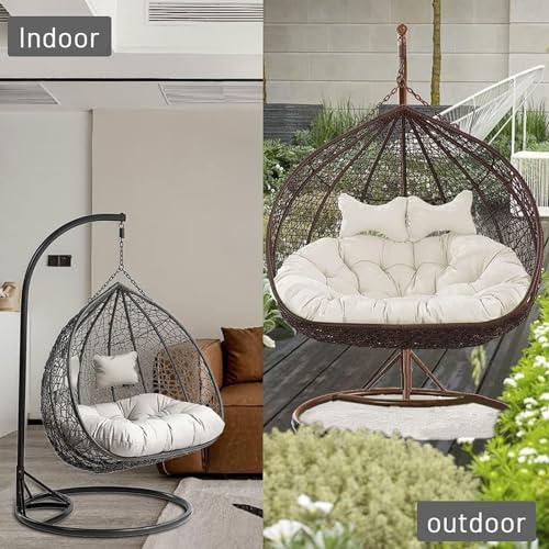 Cojín silla huevo grande y grueso para cesta colgante doble con almohada ajustable de ratán F 4