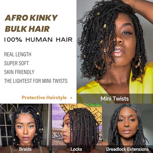 Afro Kinkys Bulk Human Hair -100% Real Human Hair for Mini Twist, Braiding, Loc Extensions & Crochet, Kinky Curly Hair Bundles, Natural Afro Bulk for Dreadlocks(1B, 12Inch) (1B, 12 Inch(Pack of 1)) - Image 7
