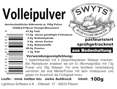 Volleipulver - sprühgetrocknet, pasteurisiert, aus Bodenhaltung aus Vollei (100g)