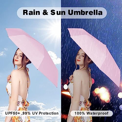 Image of REXERA UV Travel Mini Folding Ultra Compact pastel Umbrella with Hard Case, Manual Open 6 Ribs Lightweight Premium Portable, Windproof Small Sun & Rain Pocket Umbrella for Men and Women- Use in Rain & Summer