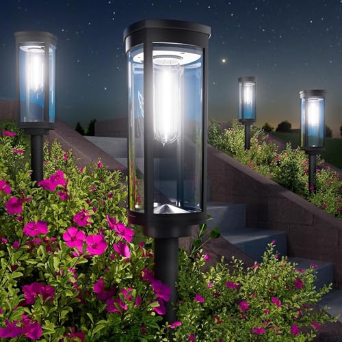 Image of BITPOTT Solar Pathway Lights Outdoor Waterproof Bright Garden Lights Solar Powered Auto On /Off, Dusk to Dawn Up to 12 Hrs Solar Landscape Lights for Yard Lawn (White, Pack 8)