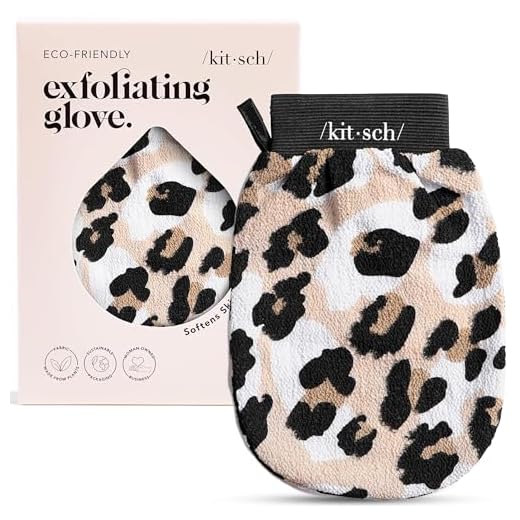 Kitsch Eco Friendly Body Exfoliating Glove for Dead Skin Removal - Exfoliator Scrub Mitt for Face Wash and Shower Treatment - Exfoliating Body Scrubber (Leopard)