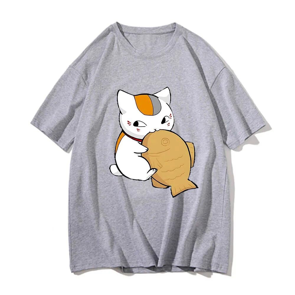 Natsume's Book of Friends Natsume Yuujinchou Madara Cat Fashion Cute Cartoon T-Shirt 100% Cotton Men Manga Tee-Shirt Grey M