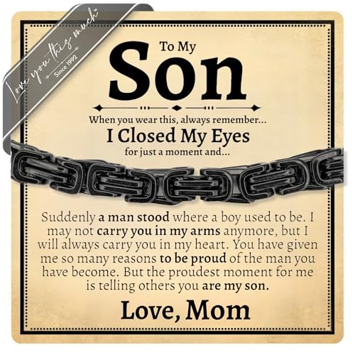 Love You This Much Sentimental Son Gift from Mom | Mens 5mm Twist Steel Bracelet | Mother...