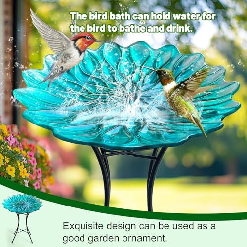 Image of HONGLAND Bird Bath for Outside,15 inch Diameter Large Glass Birdbaths for Outdoors,Detachable Bird Baths Bowl with Metal Stand for Garden Patio Lawn Decor,19 inch Height - Green
