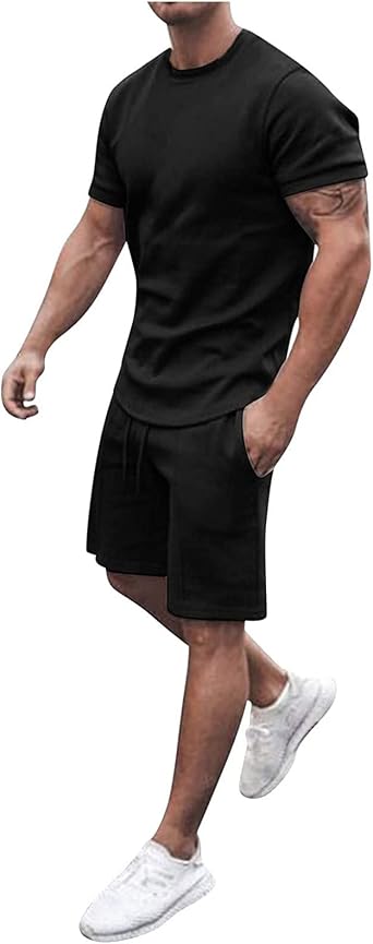 Mens Sport Set Summer Outfit 2 Piece Sets Short Sleeves T Shirts and Shorts Suit Casual Stylish Sweatsuit Outfits