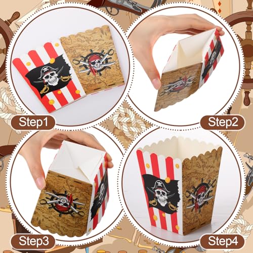 Image of MotiMind 100 Pcs Pirate Theme Popcorn Mini Box Halloween Pirate Popcorn Containers Bulk Snack Treat Buckets Snack Candy Box for Halloween Movie Night Birthday Party Supplies
