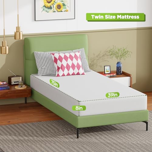 Image of FDW 8 Inch Twin Mattress, Base Foam, Medium Firm Support, Breathable & Comfortable, Removable Washable Zipper Cover, Bed-in-a-Box,CertiPUR-US Certified