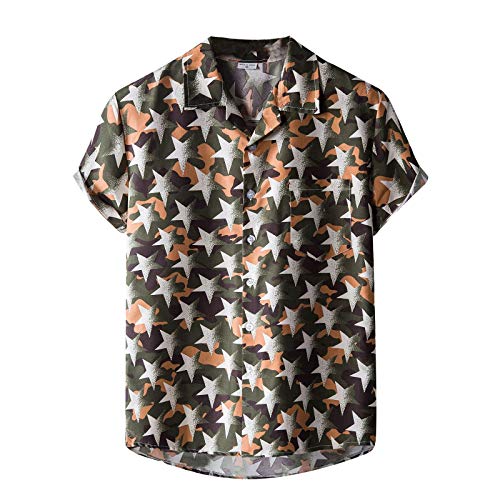 Hawaiian Flower Shirt Mens Summer Clothes Men's Standard-Fit Short-Sleeve Printed Poplin Shirt Men's Tropical Hawaiian Shirt Linen Cotton Shirt Casual Button Down Short Sleeve Shirt