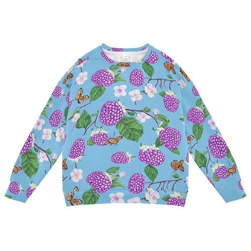 JUNZAN Cute Loganberry Fruit Blue Big Boys Sweatshirts Hoodies Fleece Hoodie for Boys Athletic 4T