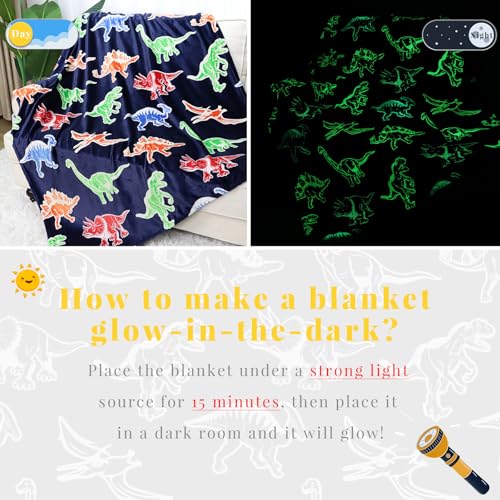 Image of Dinosaur Glow in The Dark Blanket for Boys Kids, Dinosaur Gifts Toys for Toddler, Soft Flannel Toddler Blanket, Graduation Gifts for Kids Preschool Kindergarten Boys Throw 40 inchx50 inch