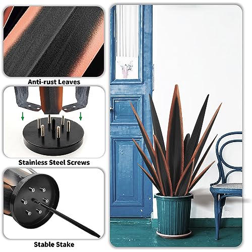 Image of KODIBO Large Tequila Rustic Sculpture, Rustic Metal Agave Plants for Outdoor Patio Yard, Home Decor Hand Painted Metal Agave Garden Yard Statue, Outdoor Lawn Ornaments Yard Stakes (Black -L)