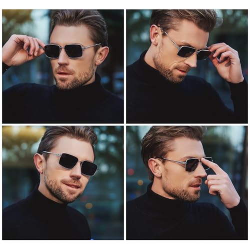 SUNGAIT Flat Top Square Sunglasses Men Retro Polarized Men's Eyewear Shades Wide Face Driving Sun Glasses UV4002