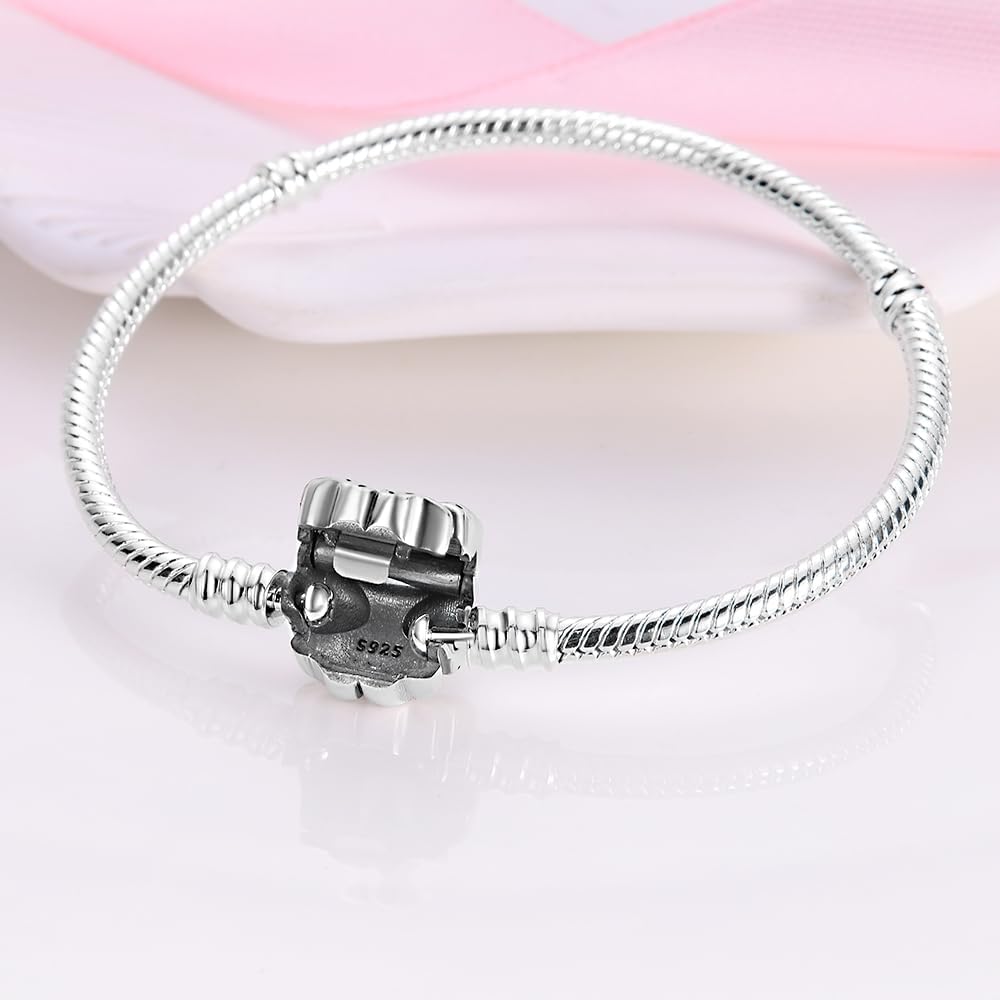 KUNSIR 925 Sterling Silver Snake Chain Bracelet Basic Charm Bracelets with 5A Cubic Zirconia for Women Teen - Image 3