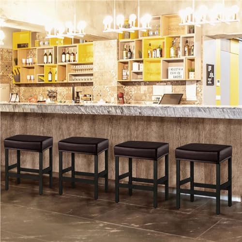 Image of YISUN Stool Covers Rectangle - 4 Pack Stretch Oilproof Waterproof PU High Chair Cover Vanity Stool Cover Pub Counter Bar Stool Covers Saddle Seat Cover with Elastic Bands
