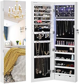SONGMICS 47.2" H Full Screen Mirrored Jewelry Cabinet Armoire, 6 LEDs Jewelry Organizer