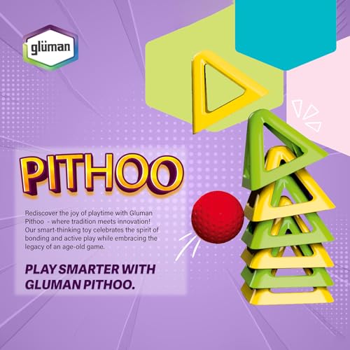 Image of Gluman Pitthu Game | Pithoo Stacking Set | Lagori | Triangle Pyramid with Soft Ball | Fun Indoor Outdoor Seven Stones Game with Disney Sipper | Ages 6 and Above | Waterproof (Green & Yellow)