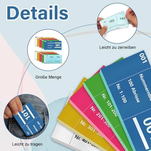 10 Books Double Numbers 1-1000 Numbers 5 Colours 5 x 10 cm Number Pad Number Pads Tombola Number Pad Paper Loose Tombola Numbered Tears Double Number Pad Blue Green Pink Yellow White - Image 3