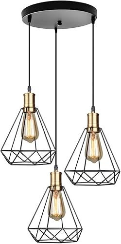 Lámpara colgante ajustable de 3 luces E27 Industrial Vintage Hierro Lámpara de techo para comedor, dormitorio, pasillo (color oscuro)