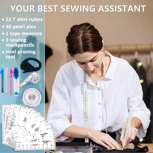 QUKLOGEN 68 Piezas Juego de herramientas para camiseta de sublimación,lámina de teflón para prensa de transferencia,camiseta Ruler Guide Alignment para accesorios de costura, accesorios de plotter