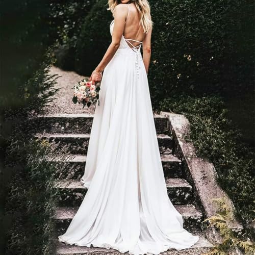 Dexinyuan Simple Beach Wedding Dresses for Bride 2025 Chiffon Lace A Line Backless Bohemian Bridal Gowns for Women2