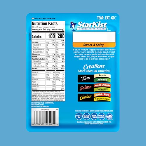 Image of StarKist Tuna Creations Sweet and Spicy Pouch (6 oz - 12 Pack) Wild Caught, High Protein Shelf Stable Seafood, Gluten Free, Soy Free, No Draining, Ready to Eat for Salads and Sandwiches