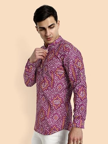 Image of Vardha Men's Cotton Printed Short Kurta with Comfortable Fit and Simple Style and Regular Look | Kurta for Men