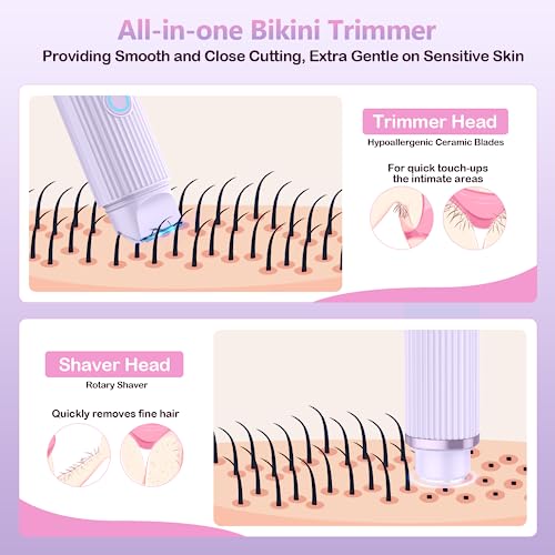 Liangjj Bikini Trimmer For Women, 2 In 1 Double Head Pubic Hair Trimmer Womens Electric Razor, Ipx7 Waterproof Body Hair Trimmer, Bikini Lady Shaver Plus 1.4 Oz Aloe Vera Face Gel, Purple #TOP3