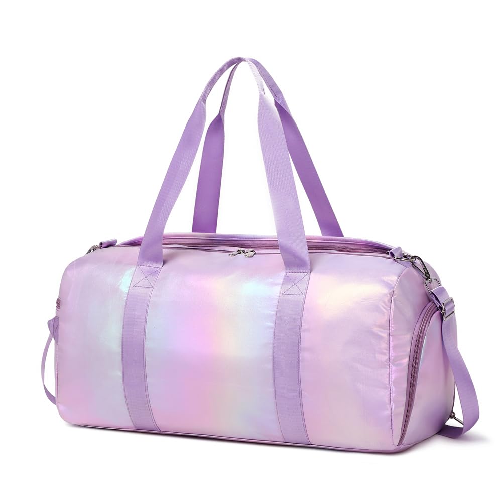 Girls Sports Duffel Bags Woman Travel Bag Overnight Duffle Bag Kids Sports Gym Bag With Shoe Compartment Wet Pocket (Matte Purple)