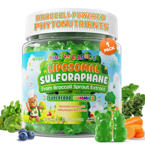 Image of Liposomal Sulforaphane Gummies from Broccoli Sprouts,Kids 4+, 0 Sugar,60cts | w / Superfood, SOD, Beta Glucans, Myrosinase, White Mustard for Picky Kids & Adults Supports Brain, Cognitive & Focus, Immune