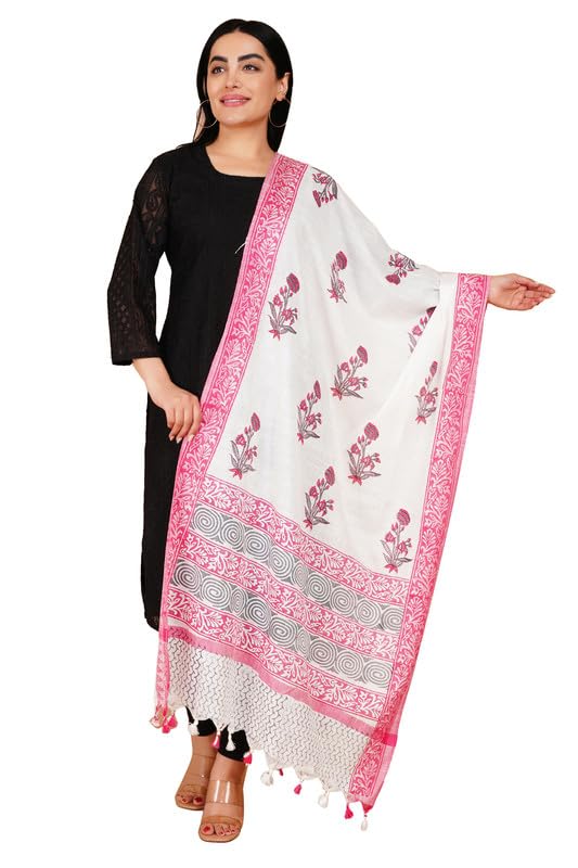 Cotton Linen Handloom Hand Block Printed Dupatta for Women Floral Print Scarf-image-44