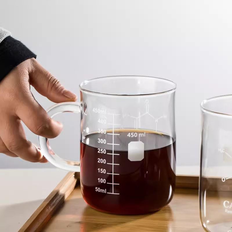 Tazza graduata in vetro borosilicato resistente al calore - 1/2 pezzi Becher graduato da cucina con manico for caffè e latte(2pcs)