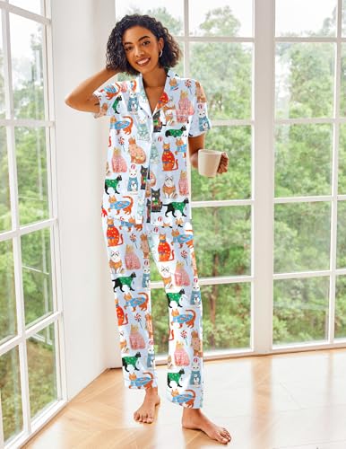 Image of Ekouaer 2 Piece Satin Short Sleeve Pajamas Set Button Down Sleepwear | Soft Pjs Set Classic Loungewear for Wedding, Party, Home, Daily Wear, Date Nights