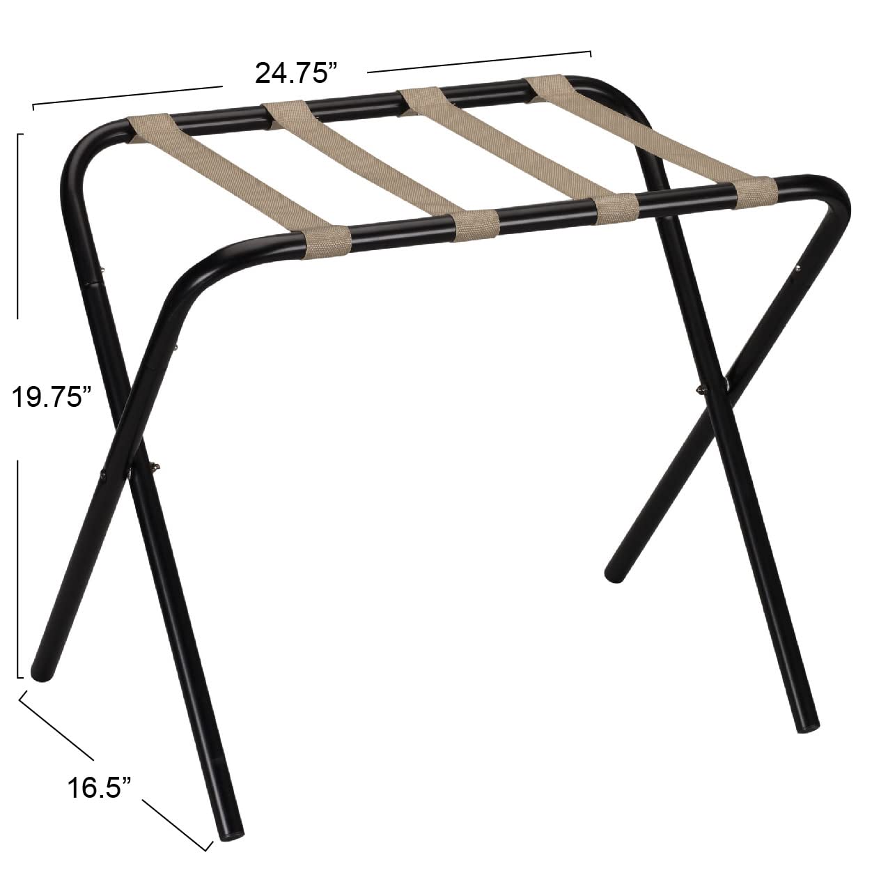 Household Essentials Luggage Rack, Black Frame with Khaki Straps