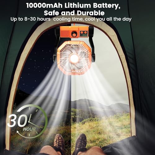 Image of coldSky Rechargeable Portable Fan for Home with LED Light & Remote Control, Battery Table Fan Big Size with 8 High Speeds Wind, Kitchen Fans for Cooking