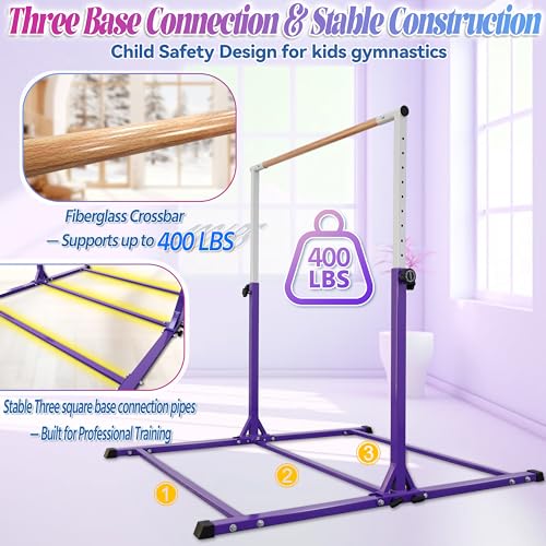Image of Seliyoo Foldable Gymnastics Bar for Kids Teens Ages 3-18, 5FT /6FT Kip Training Bar -Sturdy Base for Home Training,Adjustable Height 35 inch to 59 inch for, 400 LBS Capacity,Anti-Slip Base & Easy Assembly