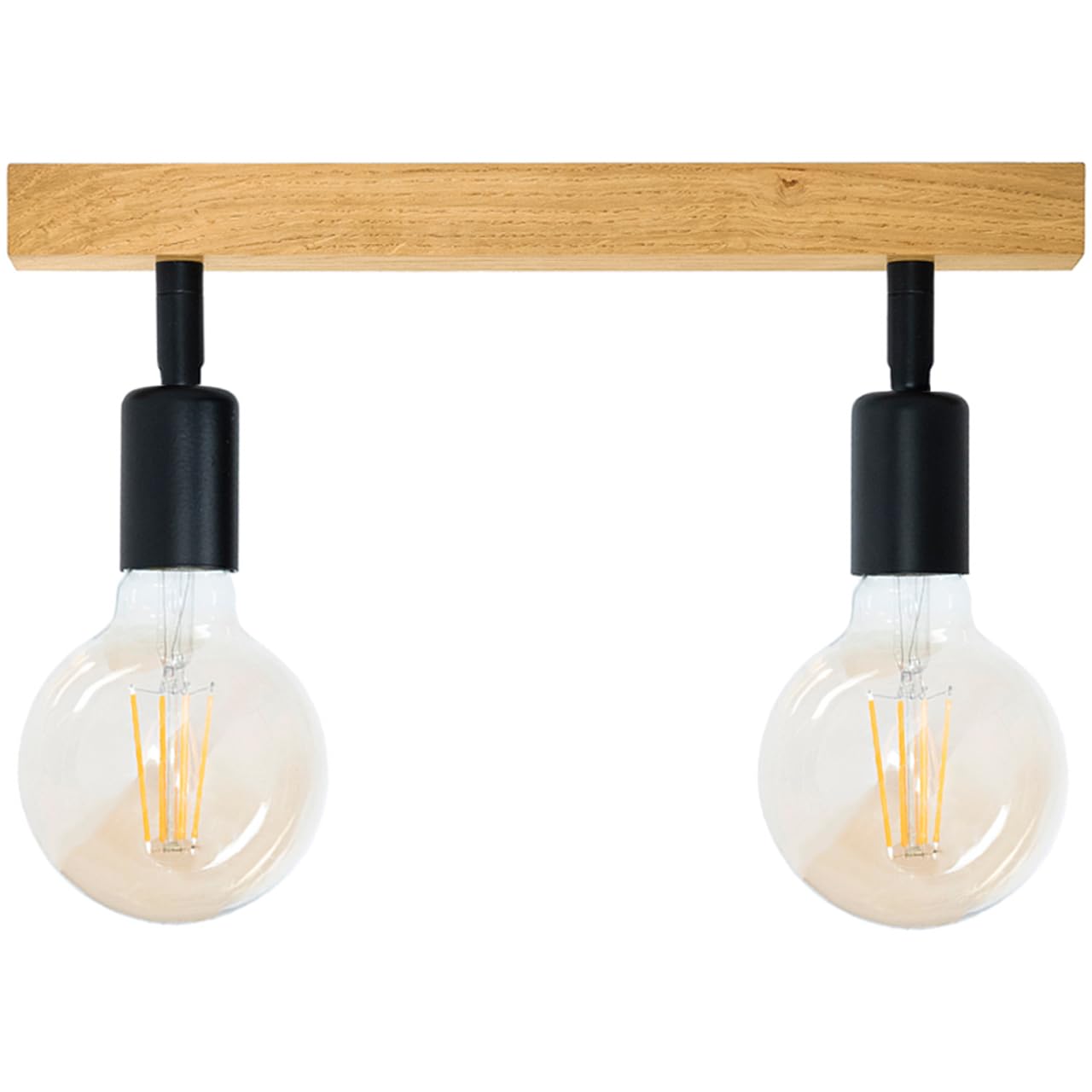 LED Wood Deckenstrahler 2 Flammig Schwenkbar - Handgefertigte Deckenlampe Vintage aus Eichenholz - E27 Deckenleuchte Industrial - Lampe Decke für Wohnzimmer, Schlafzimmer und Küche - Ohne Leuchtmittel