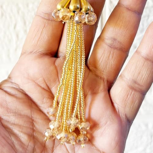 Image of Adikala Craft Store Handmade Ethnic Latkan Tassel Set of 2 for Saree Pallu, Blouse, Suits, Dupatta, Lehenga Decor (Golden Pipe 3L)