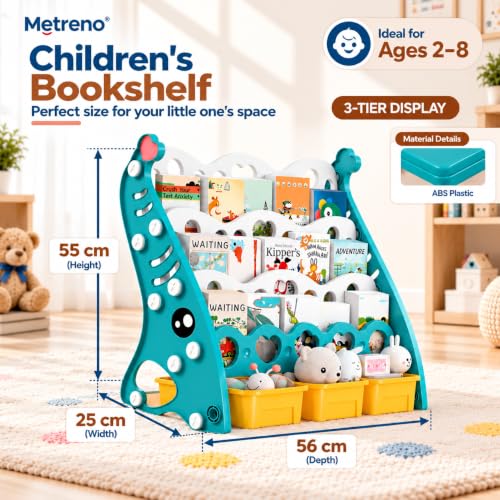 Image of Kids Bookshelf and Toy Storage Organizer with Storage Montessori Book Rack for Kids Room Book Shelf Organizer for Children, Toy Organizer Rack for Playroom, Nursery (Green, Medium)