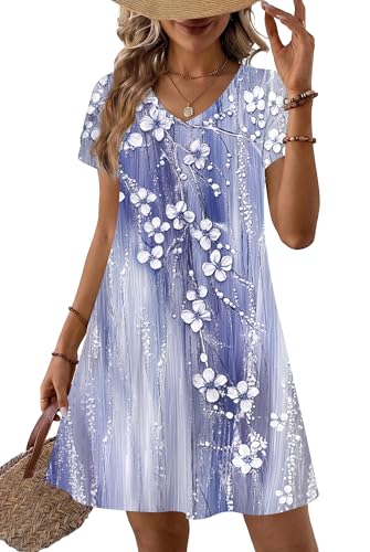 Image of Zeagoo Womens Summer A-Line Dress with Pockets Mini Short Sleeve Dresses Flowy Beach Swing Dress 2026 Vacation Travel