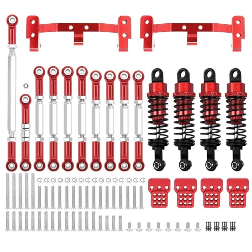 RCカーアクセサリー WPL C14 C24 1/16用 RCカーメタル シャーシ用リンクロッドプルロッドマウントホルダーショックアブソーバーセット RCカーアップグレードパーツアクセサリー(レッド)