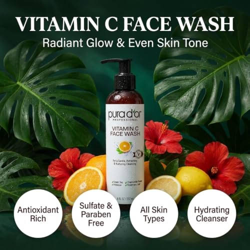 PURA D'OR Vitamin C Face Wash Gentle Daily Facial Cleanser, 8oz - image 2