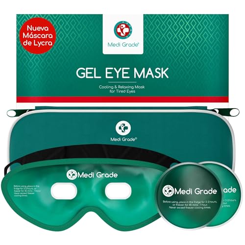 Medi Grade Antifaz de Gel Frío – Máscara de Gel para Ojos Reutilizable, 2 Parches de Ojos para Bolsas y Ojeras, 1 Tejido de Licra, 1 Neceser – Relájate en Casa con Nuestro Antifaz Relajante