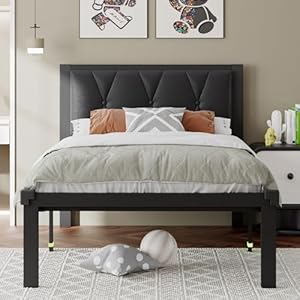 Feonase Doppelbett Metallbettrahmen mit Kunstleder-Kopfteil