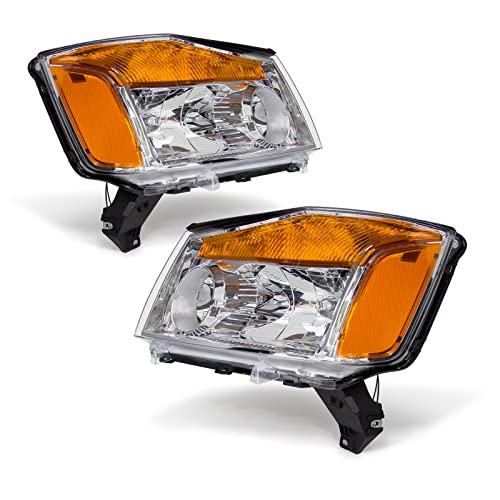 ADCARLIGHTS Headlight Assembly Pair for 2004-2015 Nissan Titan & 2004-2007 Armada Clear Lens Chrome Housing Amber Reflector Left Right W/O Bulbs