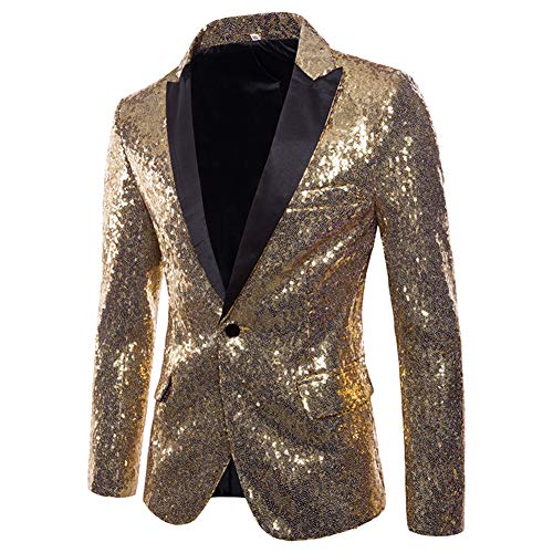 Cloudstyle Mens One Button Sequin Dress Suit Jacket Party Festival Tuxedo Sport Coat Golden