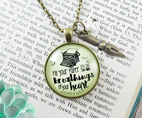 Gutsy Goodness 24" Writing Necklace Fill Your Paper Wordsworth Literary Quote Typewriter